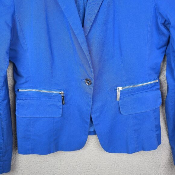 Michael Kors Women Blazer Jacket 14 Blue Zip Pocket Fitted Trendy Stretch - Picture 4 of 12